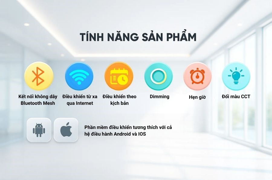 Tính năng nổi bật của đèn LED âm trần thông minh Rạng Đông AT16.BLE 110/9W