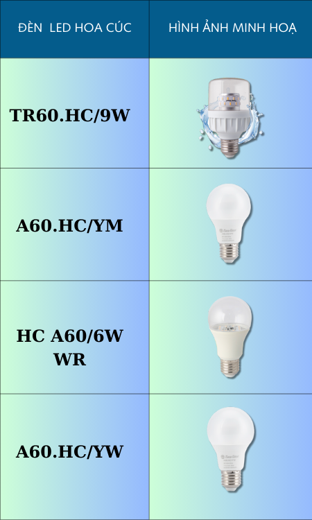 Một số mẫu đèn LED hoa cúc Rạng Đông