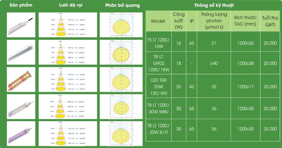 Tổng hợp đèn LED trồng rau Rạng Đông