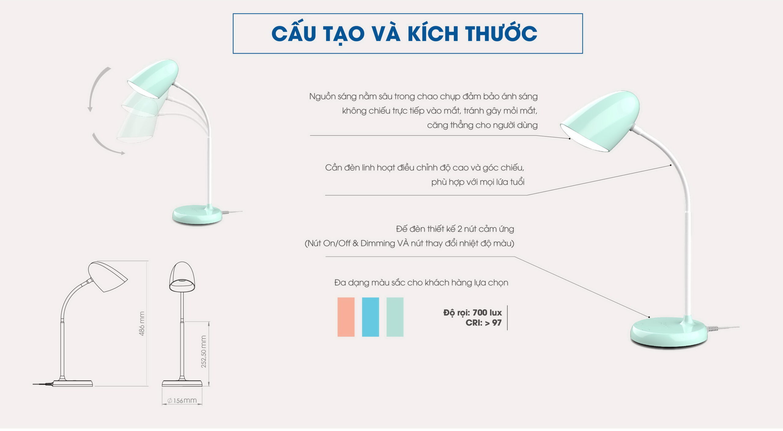 Cấu tạo Đèn LED Bàn Học 6W RD-RL-38.PLUS Cảm Ứng