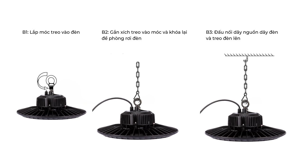 Hướng dẫn lắp đặt Đèn LED Nhà Xưởng Highbay HB03