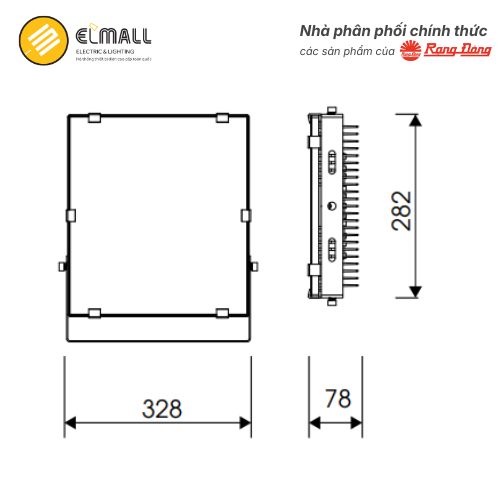 Kích thước đèn Pha LED Rạng Đông CP06 100W