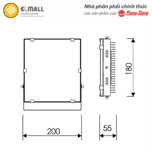 Kích thước đèn pha LED 30W Rạng Đông