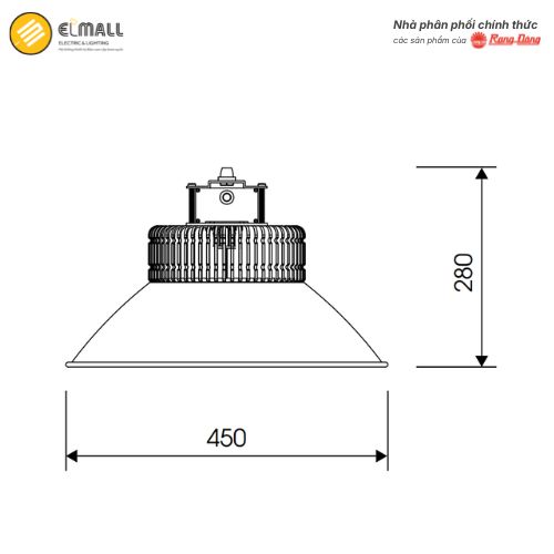 kích thước đèn led highbay 70w rạng đông