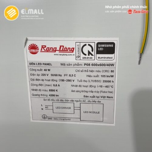 nhãn thông số đèn led panel p08 60x60 40w ss kpk