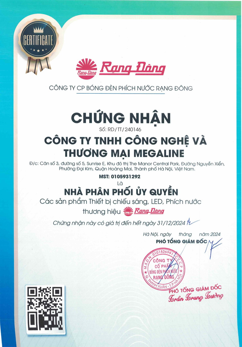 Giấy chứng nhận Elmall là nhà phân phối uỷ quyền Rạng Đông
