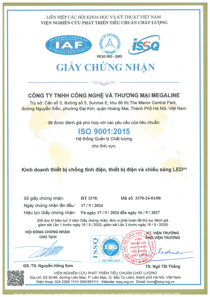 Giấy chứng nhận ISO Elmall đạt chuẩn kinh doanh thiết bị điện và chiếu sáng LED