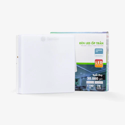 Đèn LED ốp trần vuông đế nhôm 15W LN12 170×170 vo hop