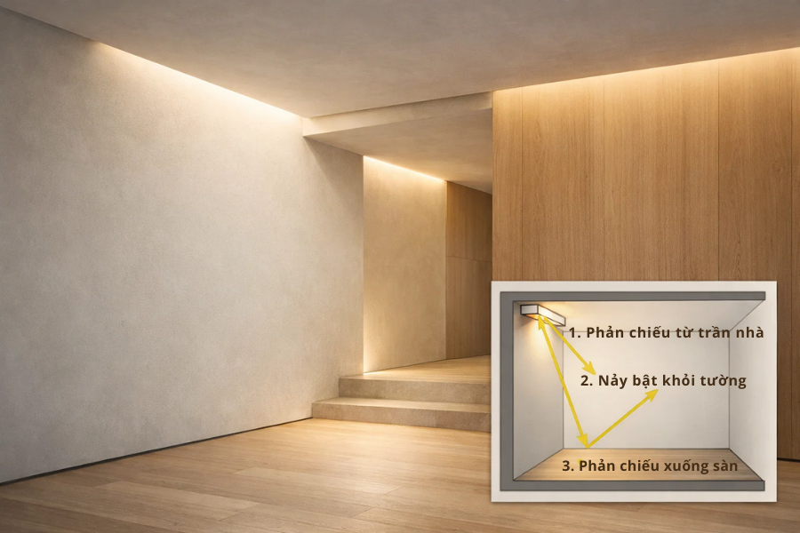 The Coffee House Signature 3 Kết hợp ánh sáng gián tiếp và phản xạ ánh sáng